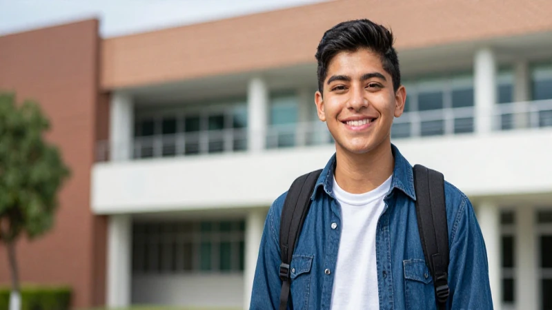 Estudiante mexicano exitoso en campus universitario