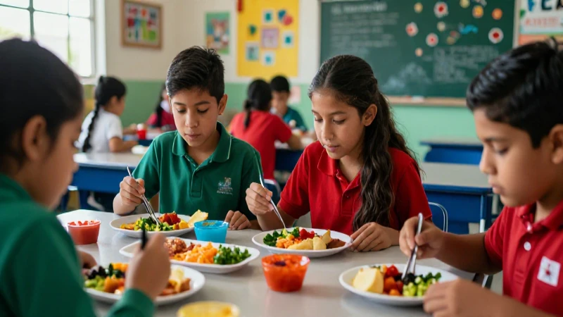 Estudiantes mexicanos disfrutando de un desayuno saludable