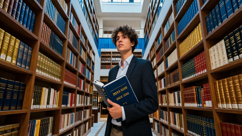 Joven estudiante de derecho en biblioteca de lujo