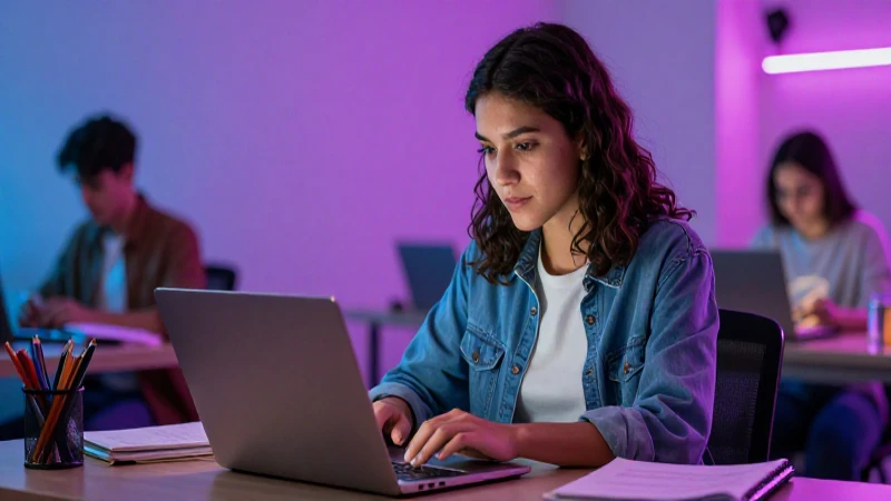 Estudiante virtual estudia en una universidad mexicana moderna
