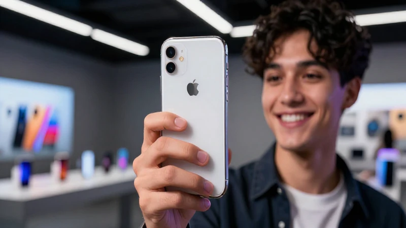 Cliente feliz con iPhone 8 premium y moderno