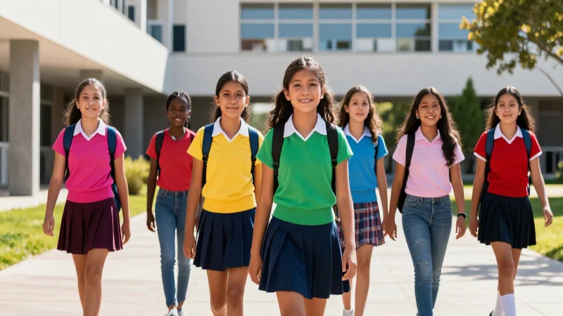Jóvenes mexicanas en uniforme caminan hacia la universidad