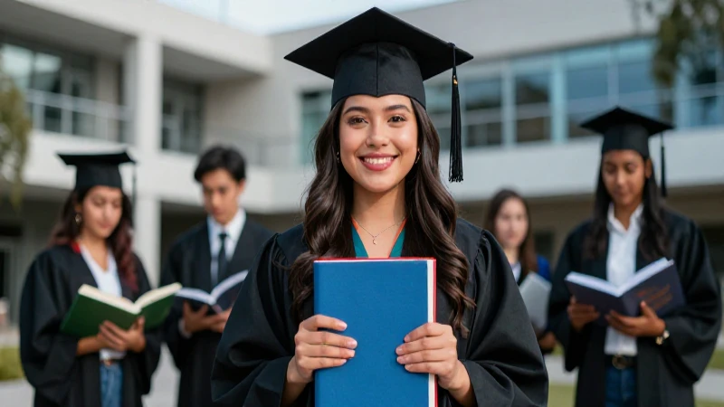 Estudiante mexicano sonriente en moderno campus