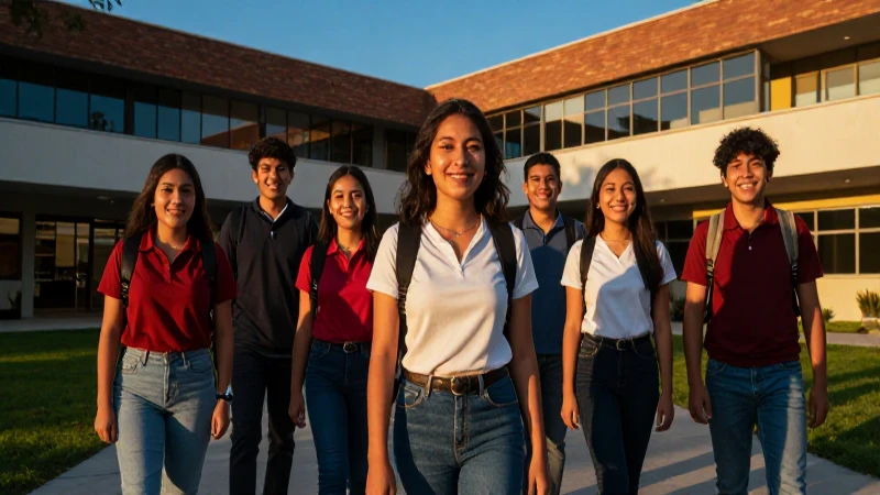 Estudiantes mexicanos felices en campus moderno
