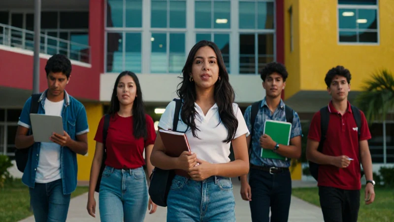 Estudiantes mexicanos en vibrante campus universitario moderno
