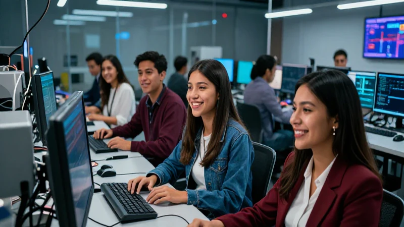 Estudiantes mexicanos modernos en aula técnica