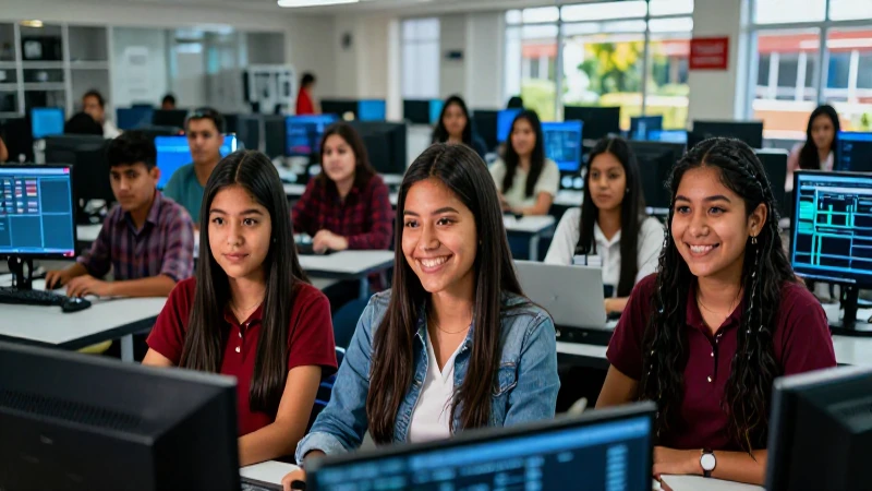Estudiantes mexicanos en aula de tecnología