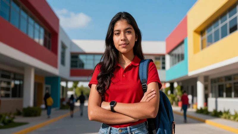 Estudiante mexicano dinámico en campus vibrante