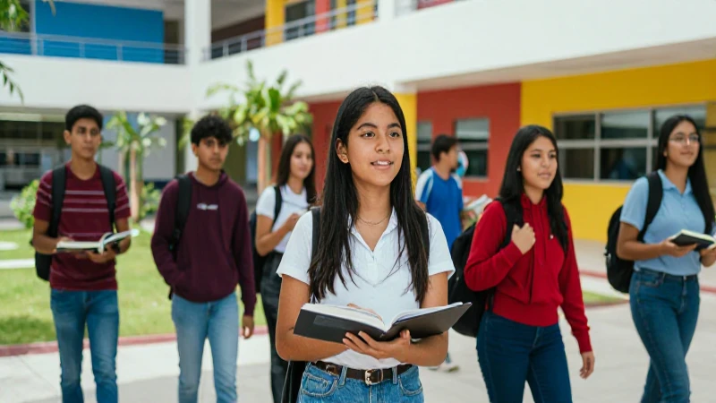 Jóvenes mexicanos ambiciosos en campus vibrante e iluminado