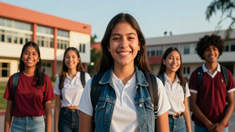 Estudiante mexicano sonriente en campus moderno