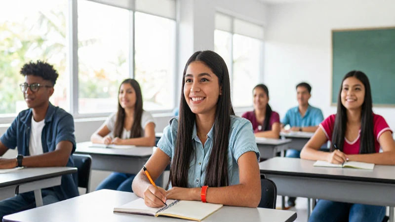Estudiantes mexicanos felices en aula moderna