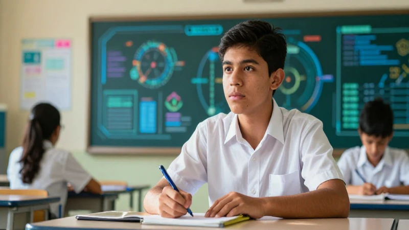 Estudiante mexicano estudia tecnología en clase futurista
