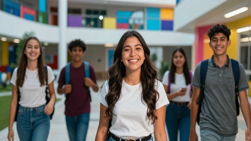Éxito estudiantil en campus técnico moderno