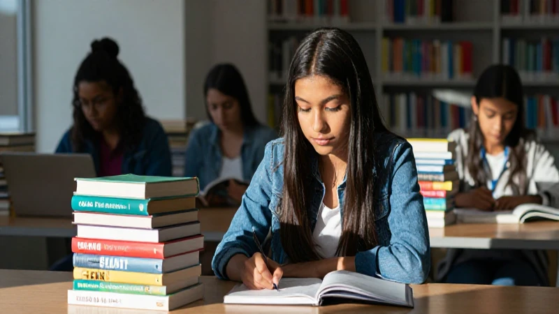 Estudiante mexicano de éxito estudiando libros
