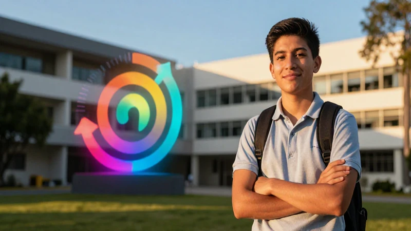 Joven estudiante mexicano en campus con luz dorada