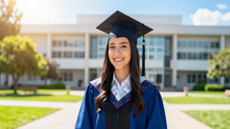 Estudiante mexicano egresado en campus moderno