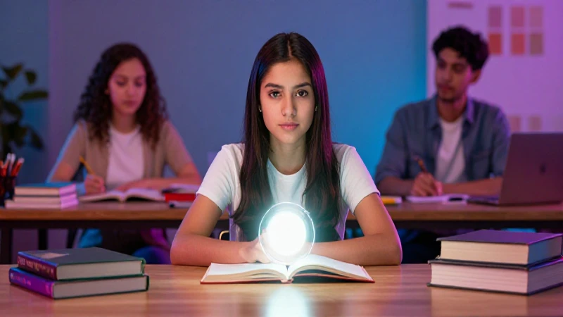 Estudiante mexicano confiado en entorno futurista