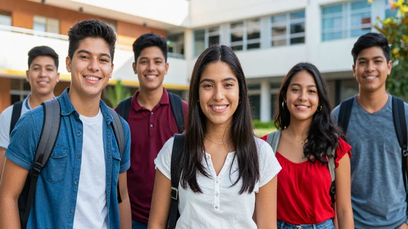 Jóvenes mexicanos sonriendo en el campus universitario