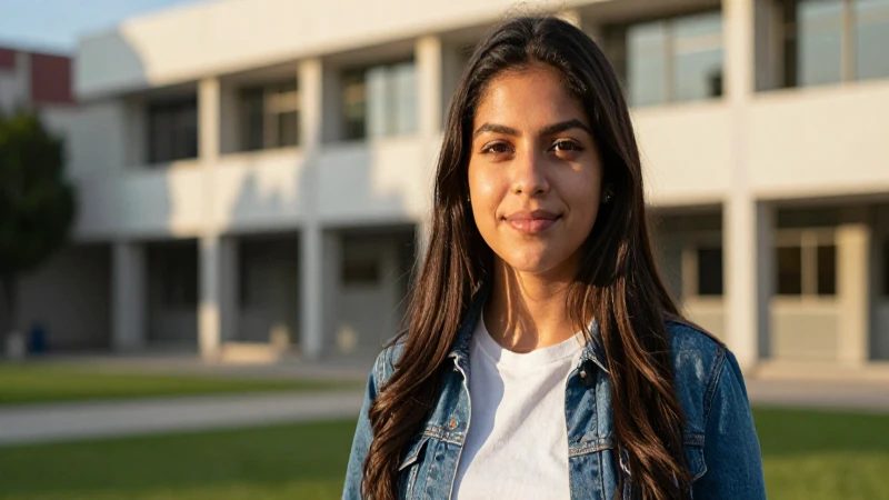 Estudiante mexicano exitoso en un campus moderno