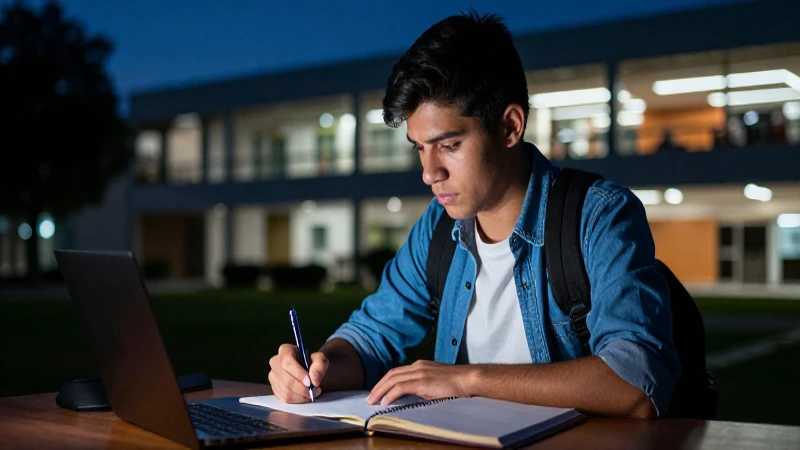 Joven mexicano estudia con determinación en el campus