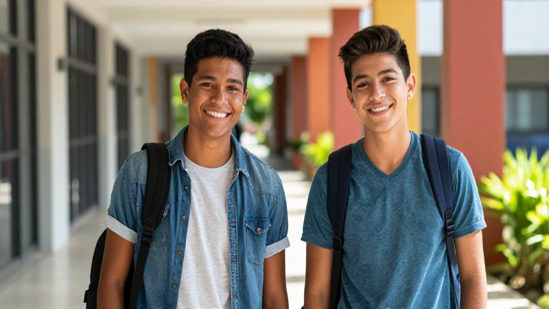Estudiantes mexicanos sonriendo en vibrante campus