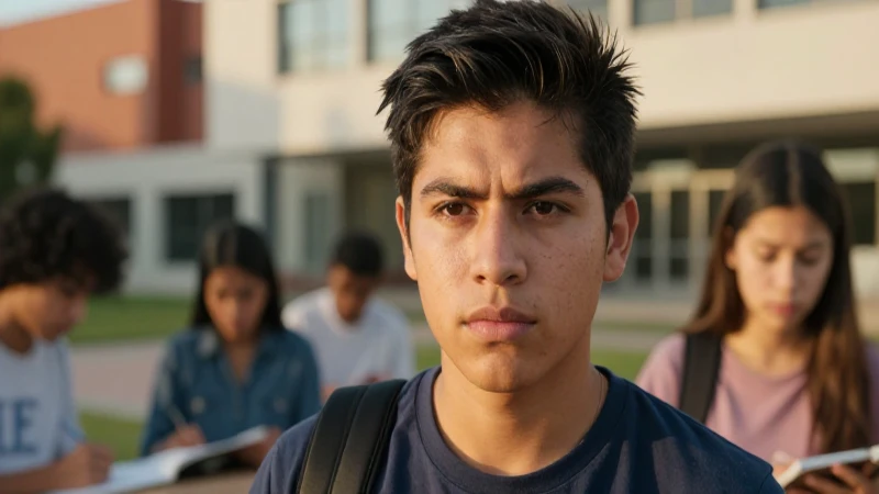 Estudiante mexicano concentrado bajo la luz dorada del campus