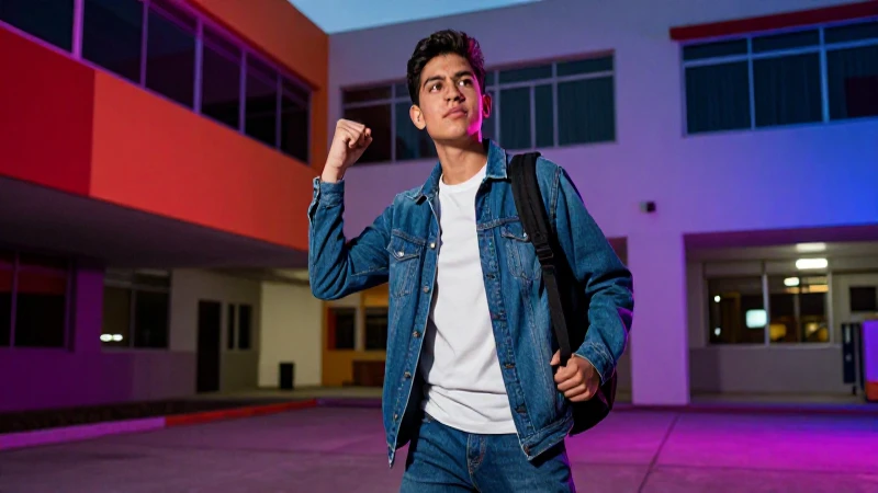 Joven mexicano en campus vibrante y dinámico
