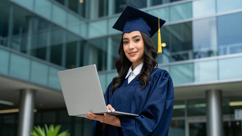 Joven egresado mexicano profesional con laptop