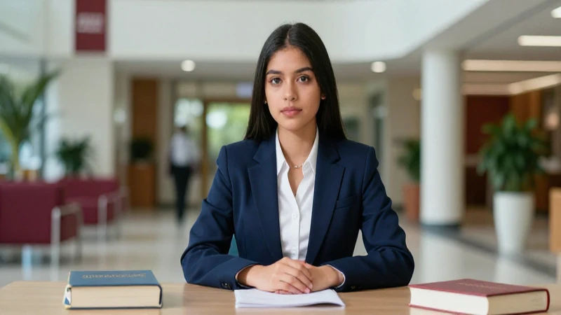 Estudiante mexicano profesional en lobby universitario