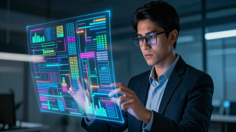 Mexicano profesional con flujo de datos holográfico