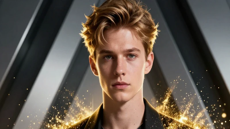 Joven etéreo brillante con aura dorada y estilo moderno