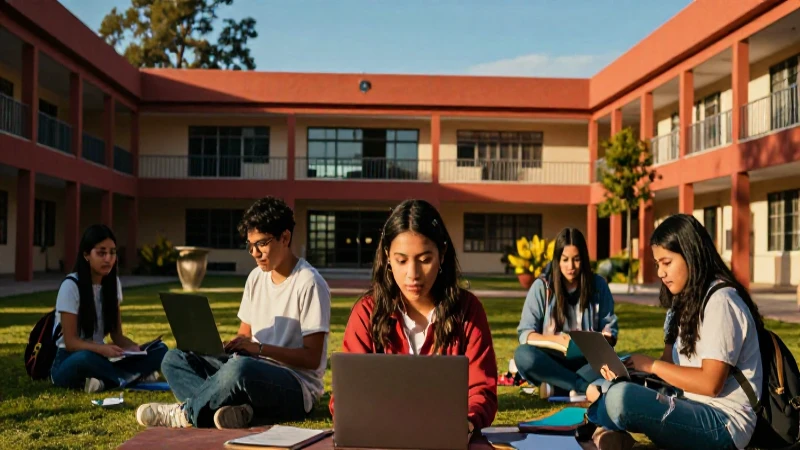 Estudiante en campus mexicano, luz dorada