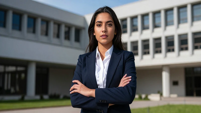 Joven mexicana profesional en campus moderno
