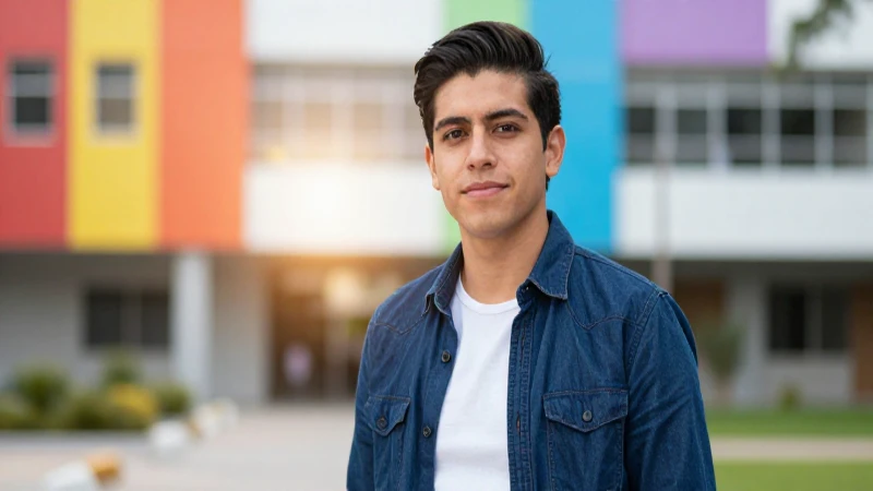 Joven mexicano seguro en vibrante campus