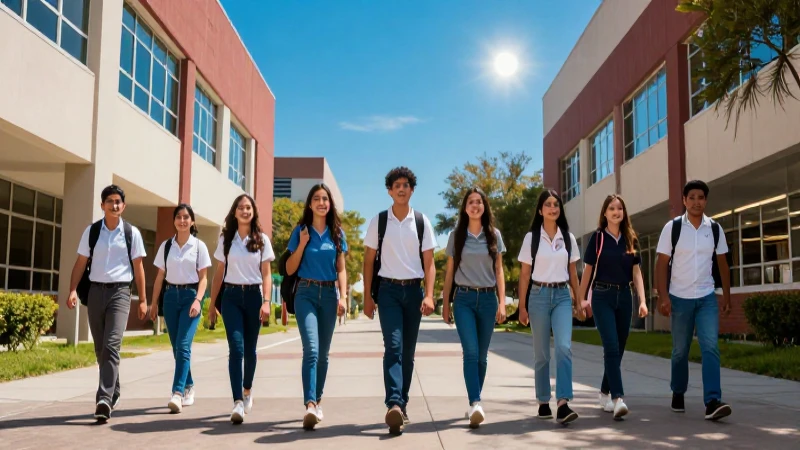 Estudiante mexicano en campus moderno y vibrante