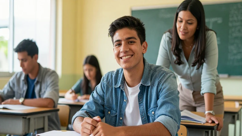 Estudiante mexicano exitoso en clase universitaria