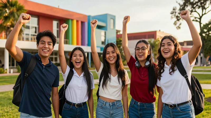 Estudiantes mexicanos celebran su éxito en campus vibrante