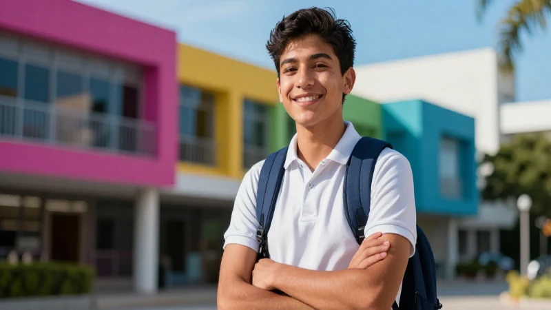 Estudiante mexicano optimista estudiando inglés en la universidad