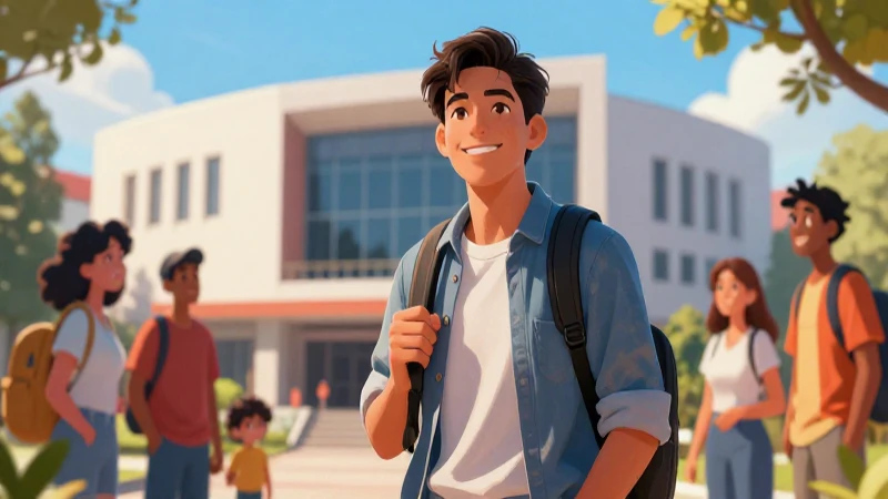 Joven mexicano sonríe en campus vibrante