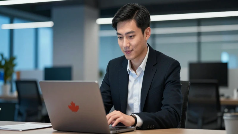 Joven profesional en oficina con toques canadienses