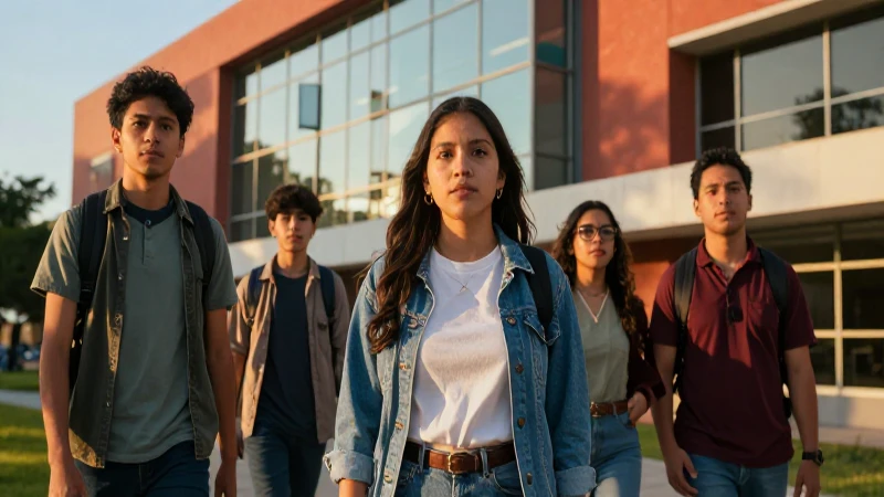 Estudiante mexicano en campus dorado y dinámico