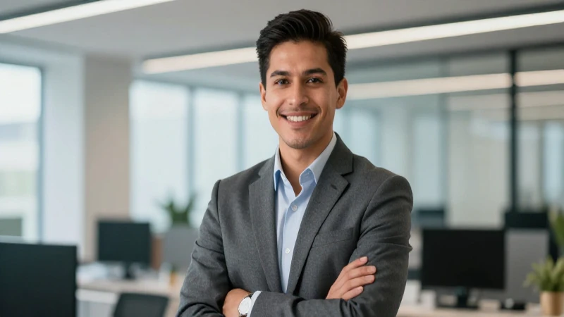 Profesional mexicano confiante en oficina vibrante