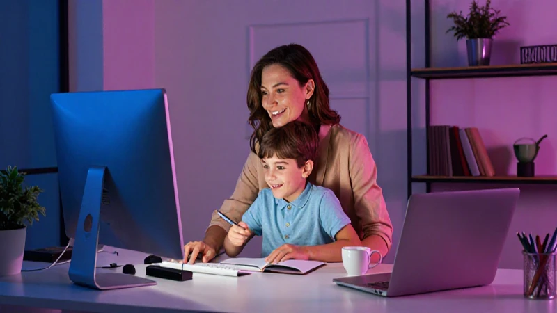 Madre trabajadora feliz con oficina moderna y vibrante