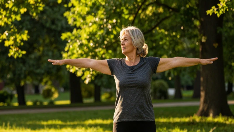 Mujer senior en el parque al atardecer