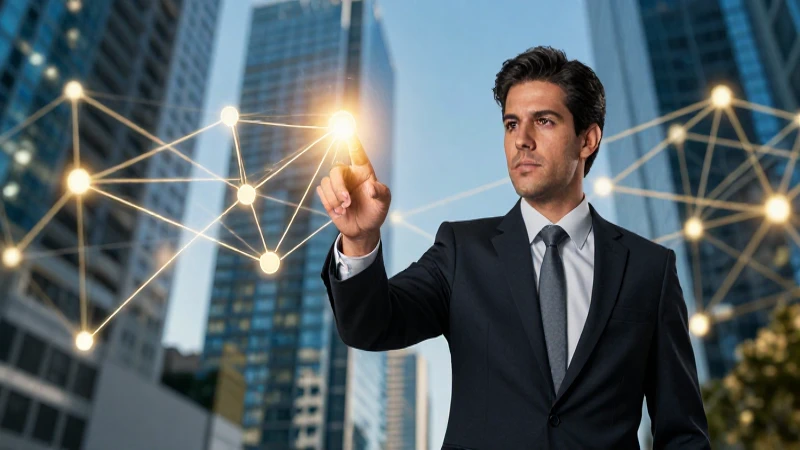 Ejecutivo mexicano con red tecnológica futurista