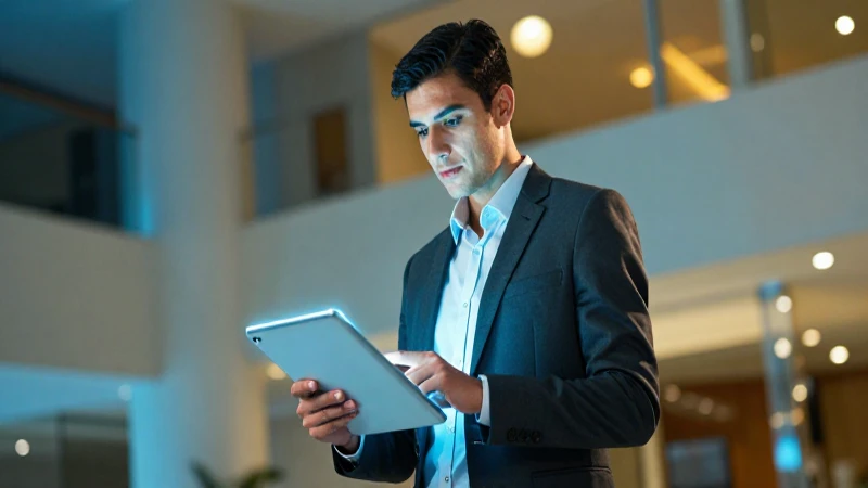 Profesional mexicano moderno con tableta futurista