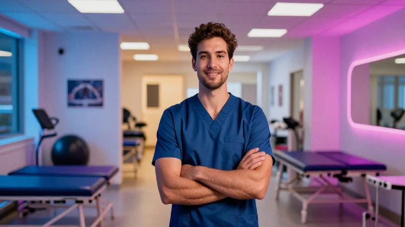 Joven profesional sonriente en entorno moderno