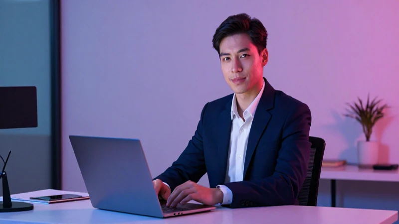 Profesional joven en entorno corporativo moderno