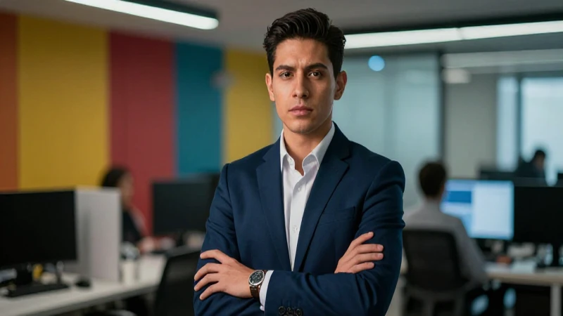 Profesional mexicano decidido en oficina moderna