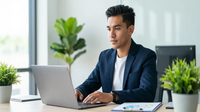 Joven profesional mexicano en oficina moderna